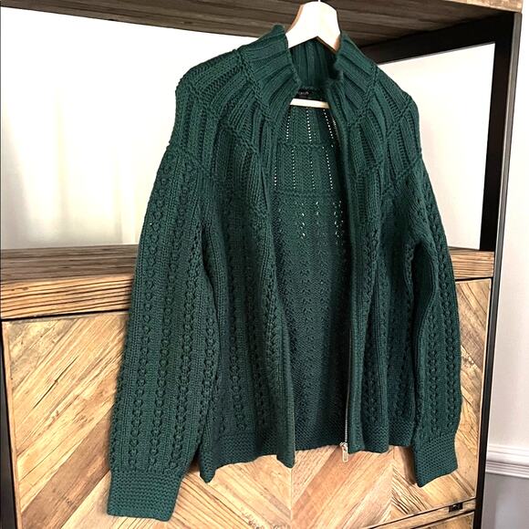 Talbots Dark Green Cable Knit Full Zip Cardigan Sz S - Picture 2 of 8